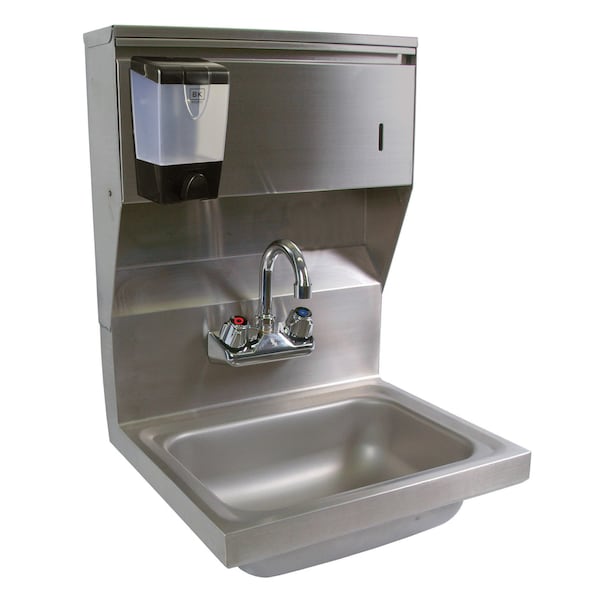 Bk Resources Hand Sink Stainless Steel Faucet Towel&Soap Disp 2 Holes 13-3/4x10 in x5 in BKHS-W-1410-4D-TD-PG - main